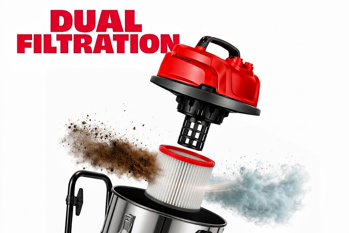 dual filtration system in wet dry vacuums